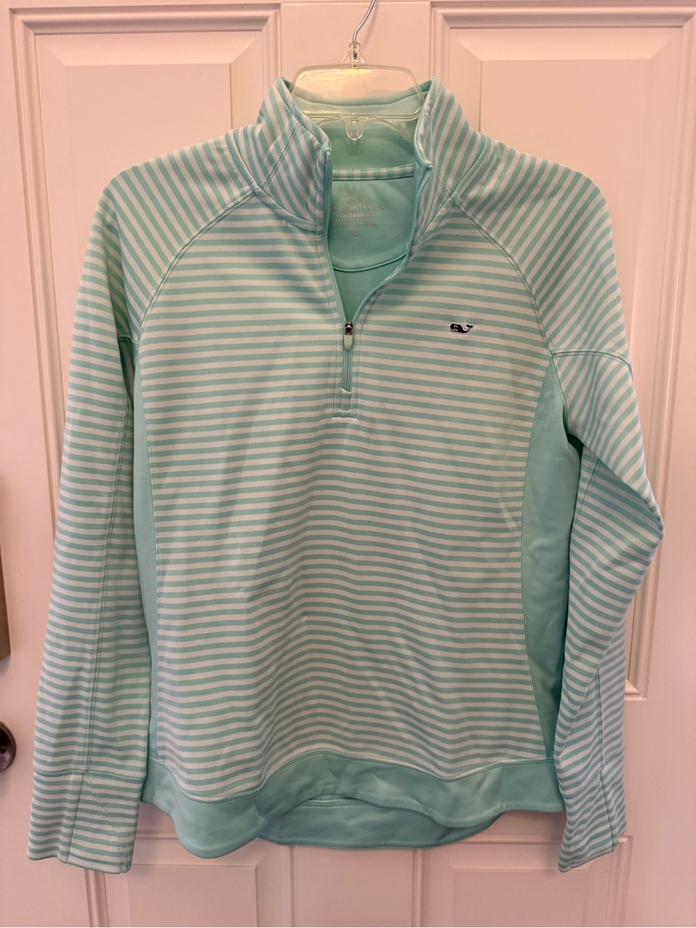 Vineyard Vines Mint Striped Quarter-Zip Coverup